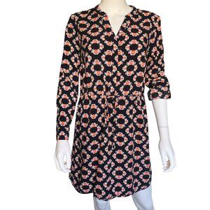 Crown & Ivy Navy & Orange Crab Print Long Sleeve Tunic Dress w/ Tie Waist Sz 8P